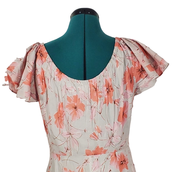 Rebecca Taylor La Vie Louise Floral Ruffle Midi Dress in Soft Blue/Peach Small - Picture 8 of 11